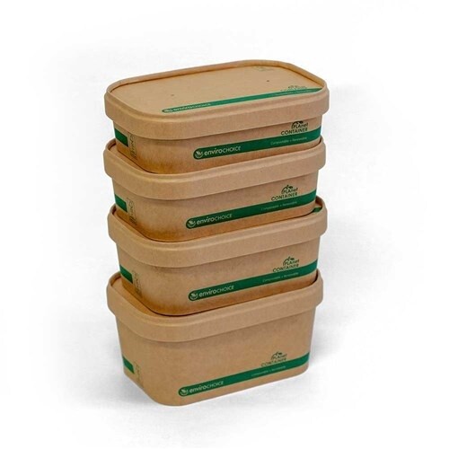 Container Rectangle Paperboard PLA Lined Kraft Lid | E