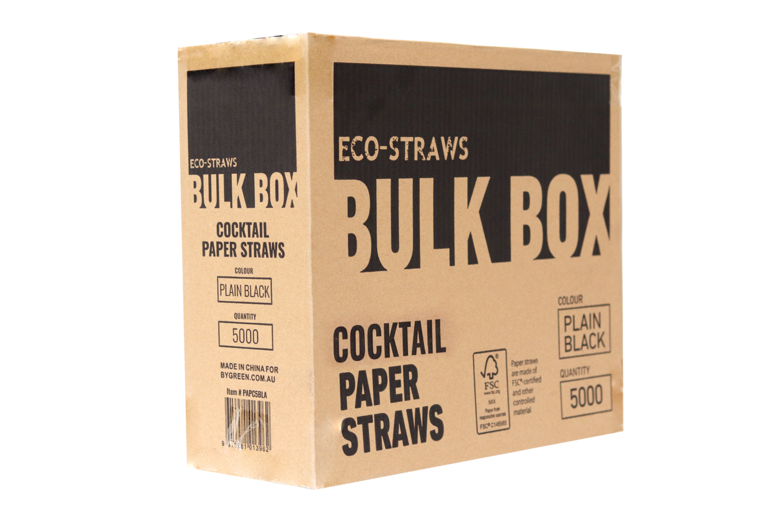 Straw Paper Cocktail 3ply Black | B / Carton (5,000)
