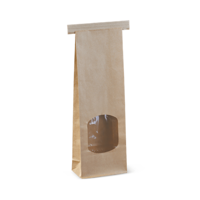 Bag Tin Tie Brown with Clear Window Small | D