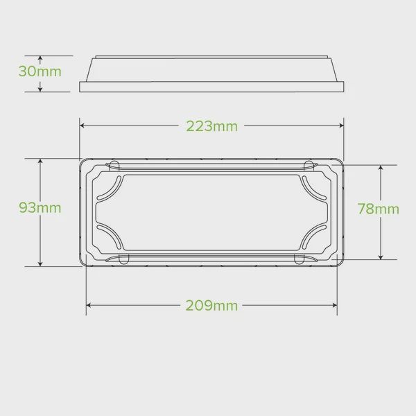 Container Rectangle BioCane Sushi Tray Long Lid | B *, Size: Carton (600)