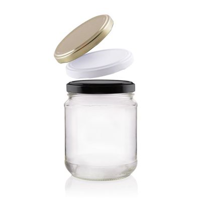 Glass Jar 500ml Wide Mouth 82mm with Black Lid | P / Carton (12)