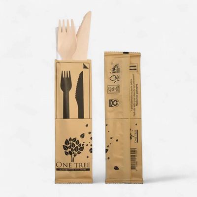 Cutlery Set Wooden Knife, Fork and Napkin | B