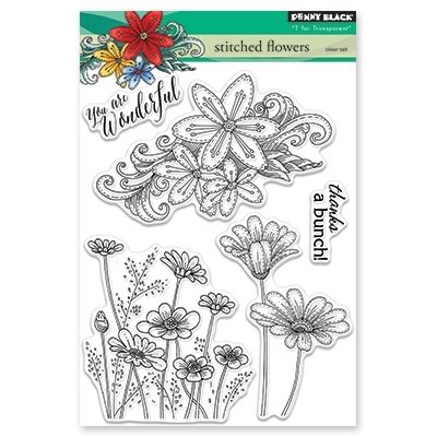 Penny Black STITCHED FLOWERS Clear Stamp