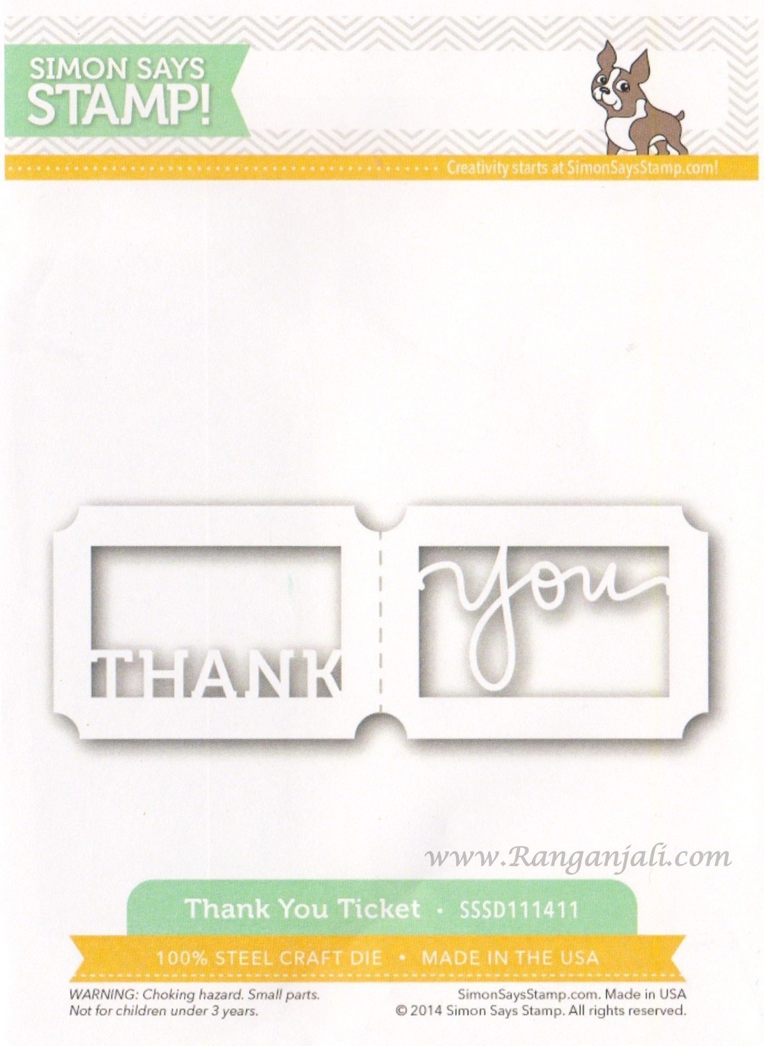 Simon Says Stamp THANK YOU TICKET Wafer Dies