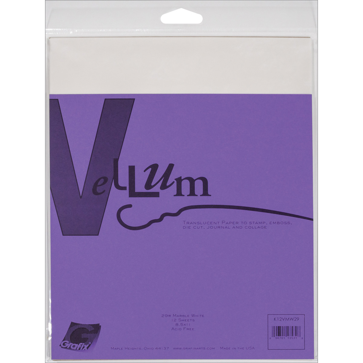 Grafix WHITE MARBLE Vellum 11x8.5in, 12 pack