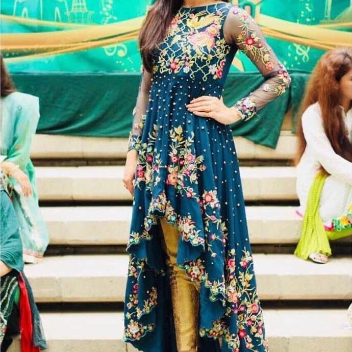 Blue Floral Pakistani suit