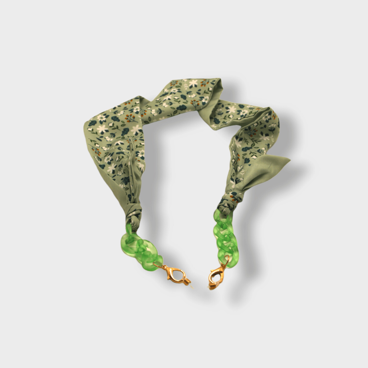 Cinta  raso cuelga gafas con flores verdes