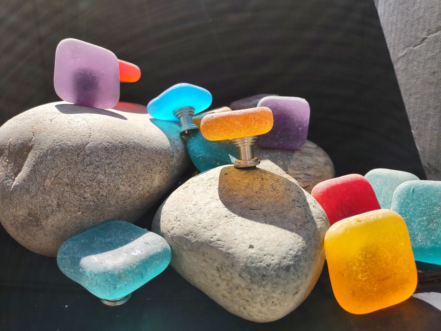 Set of ten rough tumbled cabinet knobs