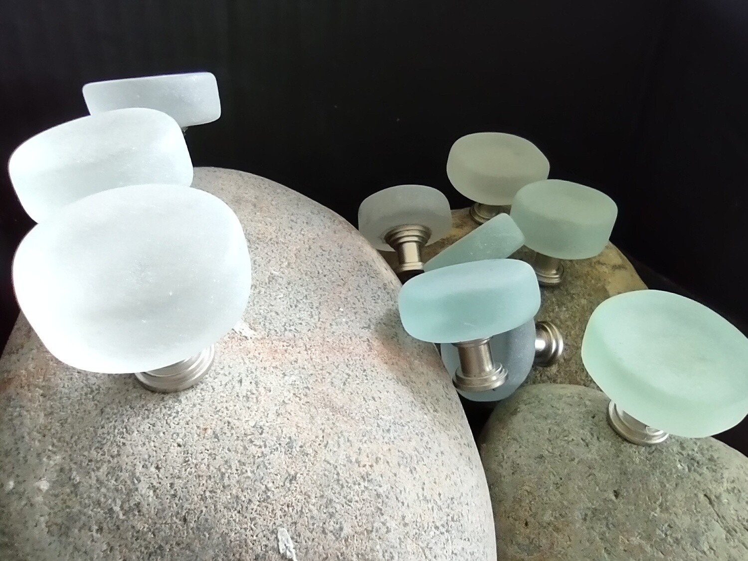 set of ten handmade glass, round cabinet knobs
