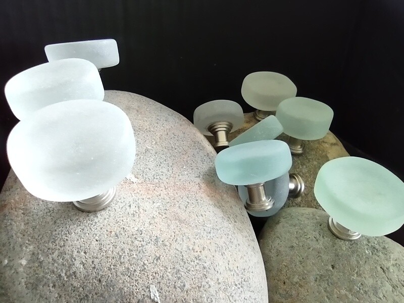 set of ten handmade glass, round cabinet knobs