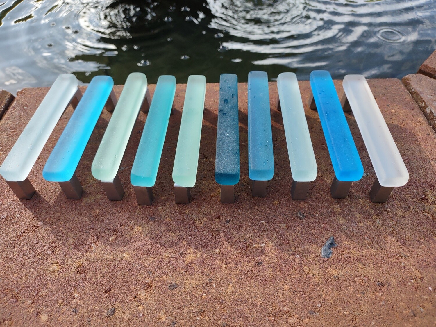 Set of ten  multi pastel color  4&quot; on center glass cabinet pull.