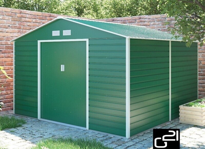 Vrtna kovinska hiška-uta-lopa 10,18 m² – 3,3 m x 3,1 m - ZELENA