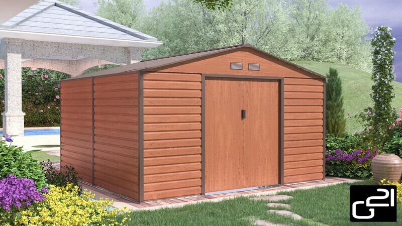 Vrtna kovinska hiška-uta-lopa 10,18 m² – 3,3 m x 3,1 m - RJAVA