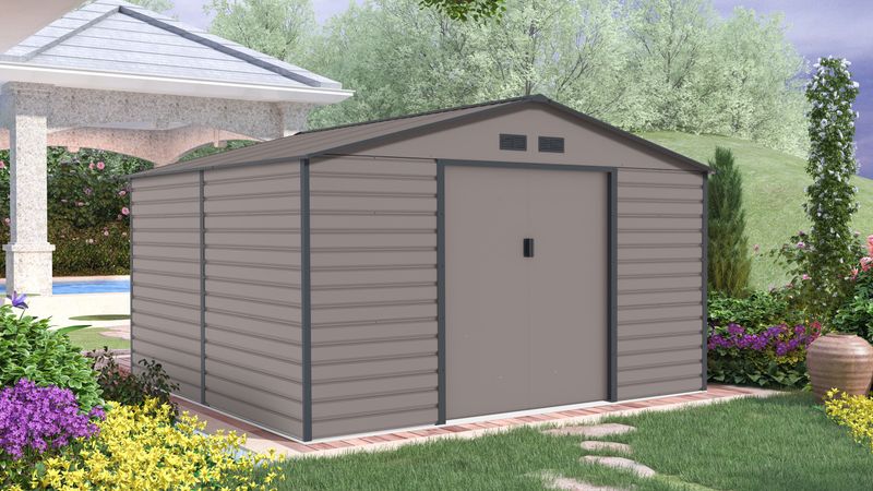 Vrtna kovinska hiška-uta-lopa 10,18 m² – 3,3 m x 3,1 m - SIVA