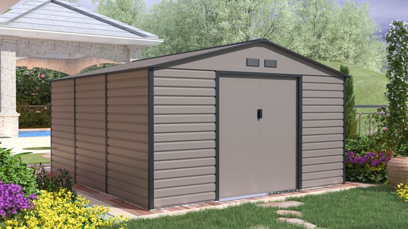 Vrtna kovinska hiška-uta-lopa 12,9 m² – 3,4 m x 3,8 m - SIVA