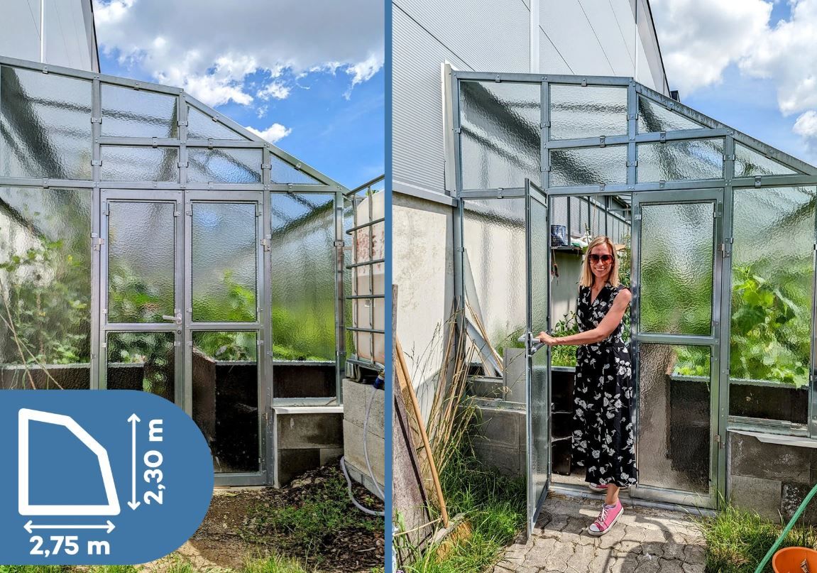 Rastlinjak ob steni GLAS VARIANT E - steklo 4mm - širina 2,75m - več dolžin + žleb + dostava