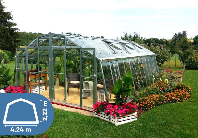 Rastlinjak GLAS VARIANT M - steklo 4mm - širina 4,24m - več dolžin + žleb + dostava