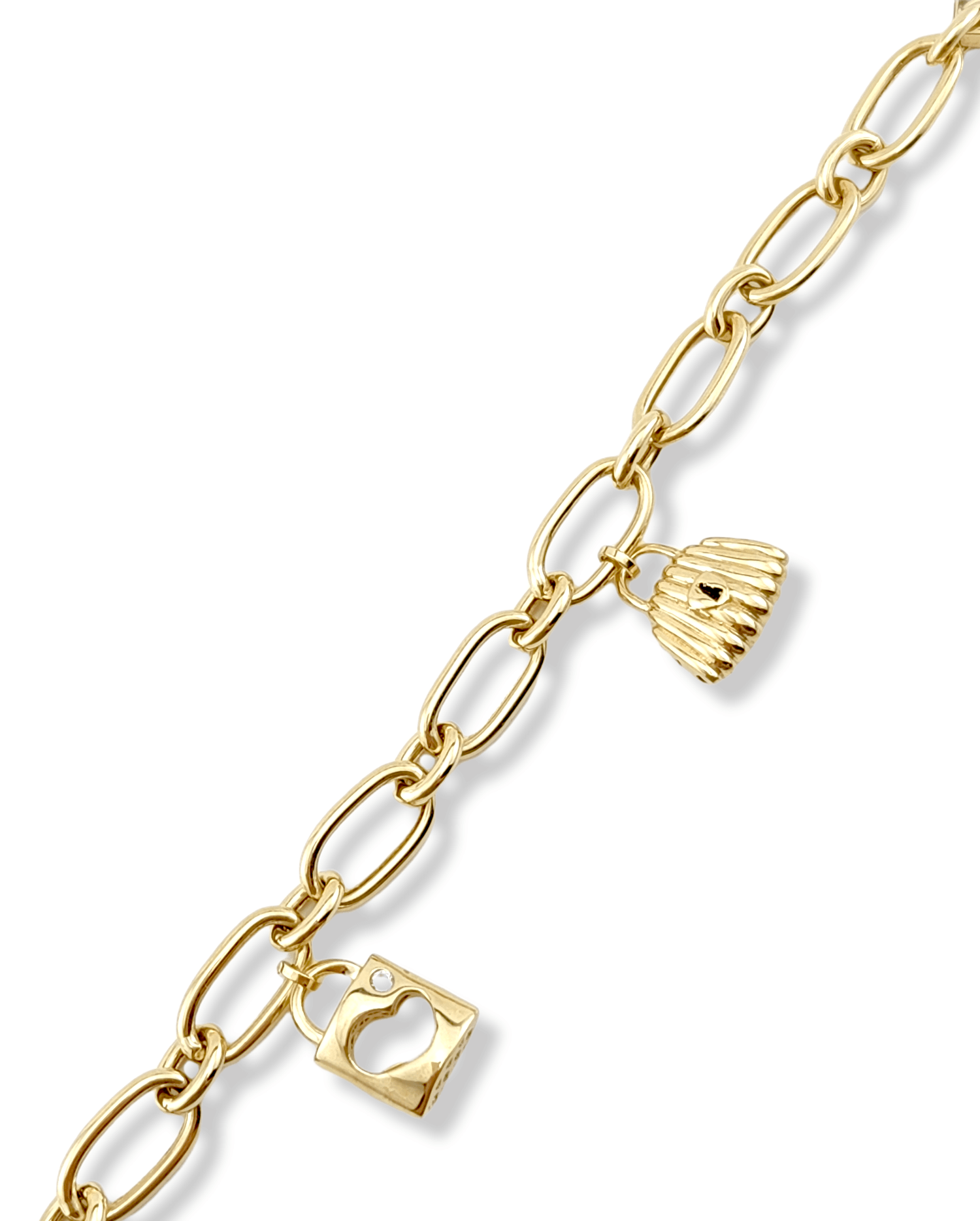 Paperclip Chain Bracelet with Charms IN 14K