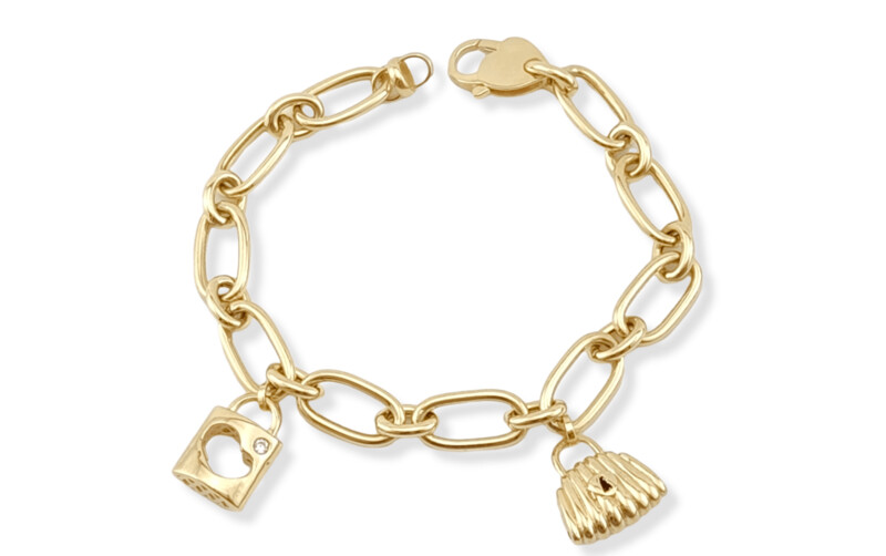 Paperclip Chain Bracelet with Charms IN 14K