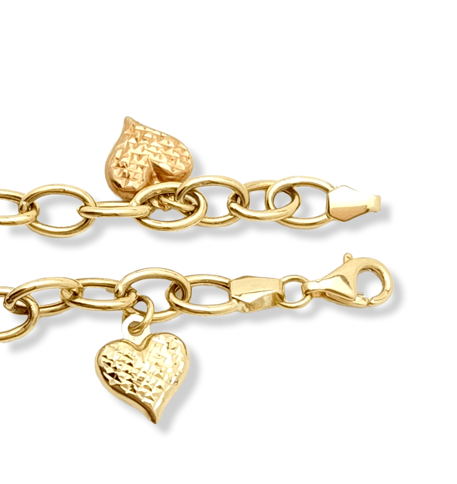 Hearts Charms Hollow Link Bracelet in 14k solid Gold