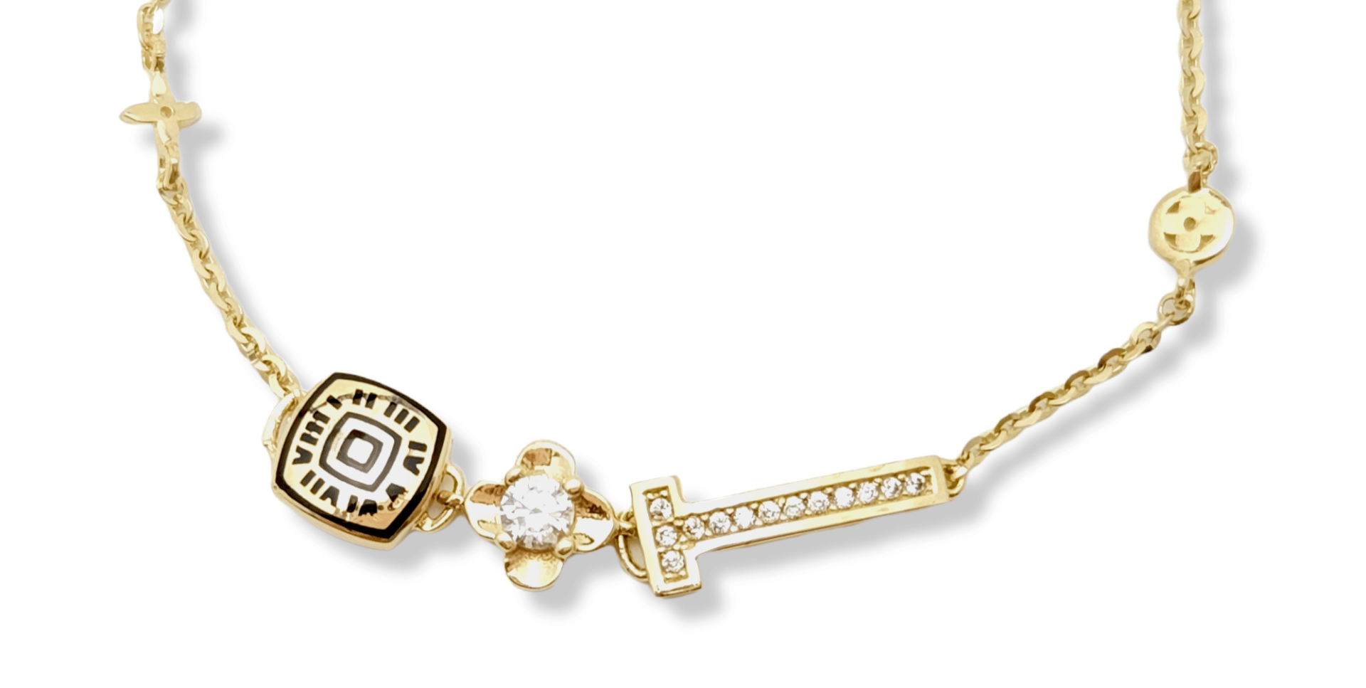 Modern Bead Link Bracelet in 14k Gold