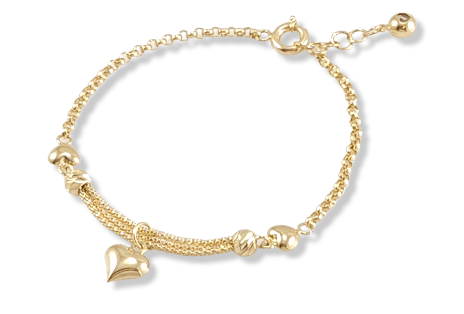 14k gold Heart drop Charm Bracelet 1