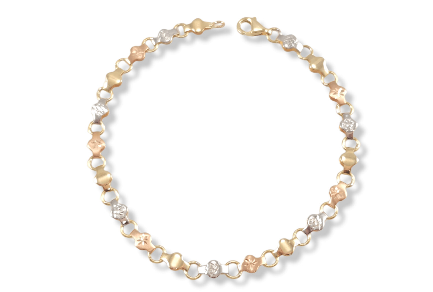 Cut Dimond Tri-Tone Bracelet in 14k Gold