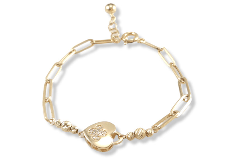 Heart Paperclip link Bracelet in 14k Yellow Gold 7.75"