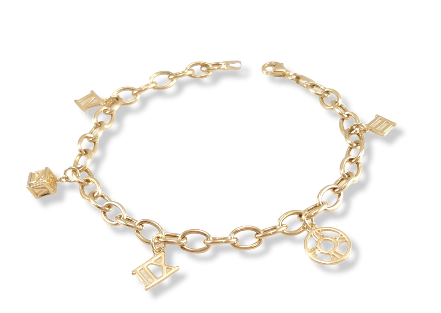 Cut-Out Roman Numeral Hollow Chain Bracelet in 14k Gold 8"