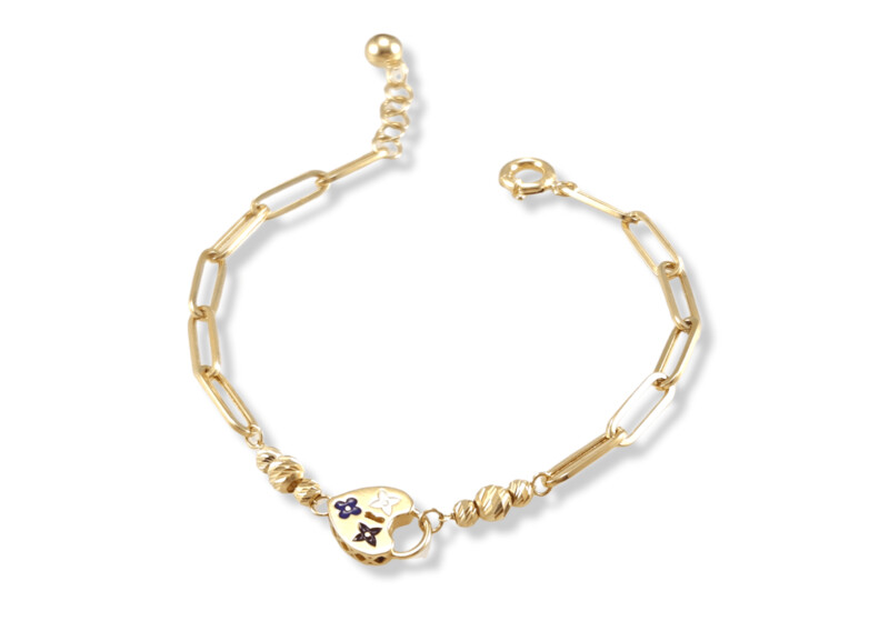 Heart Oval Link Paperclip Bracelet 14k Gold