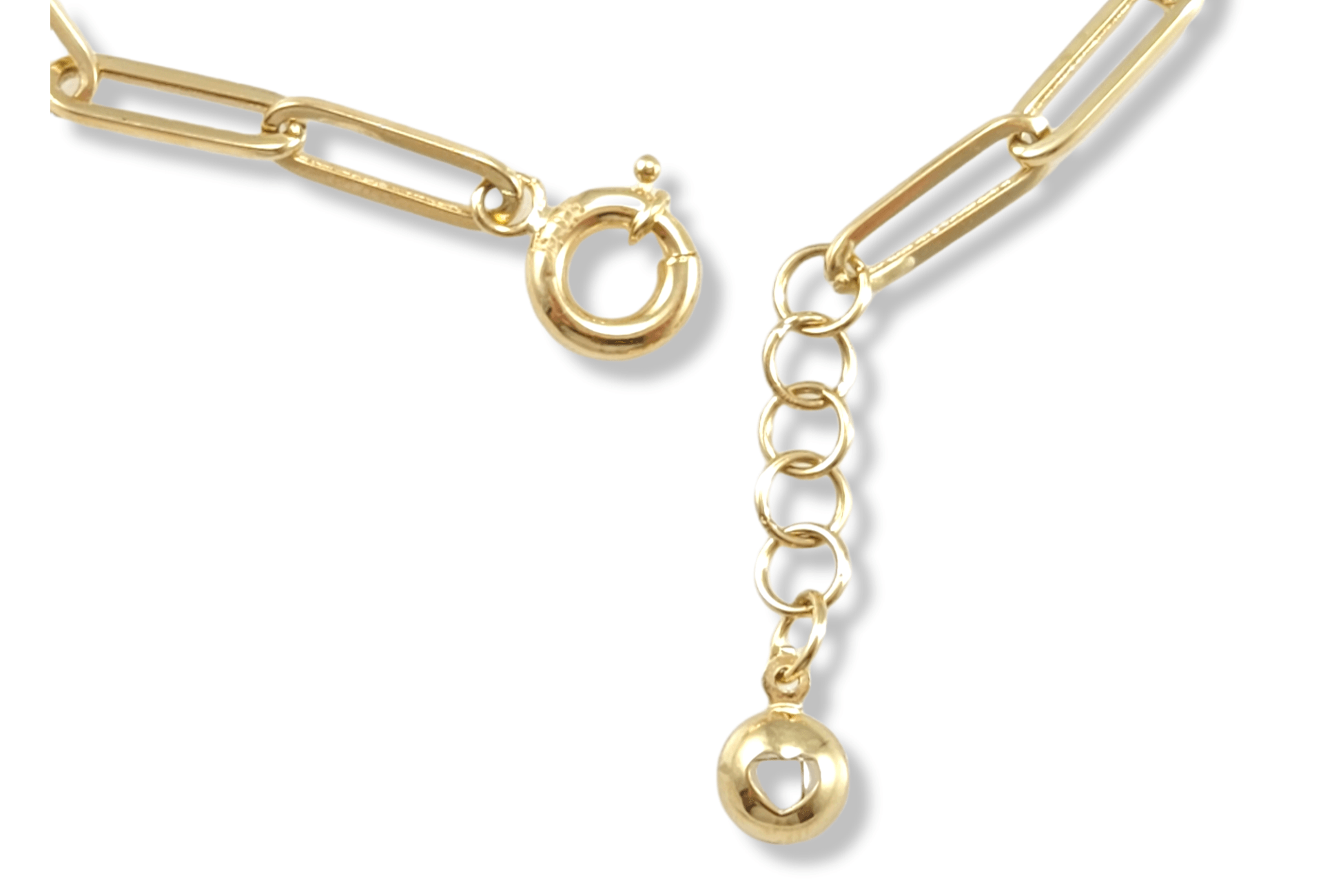 Heart Oval Link Paperclip Bracelet 14k Gold
