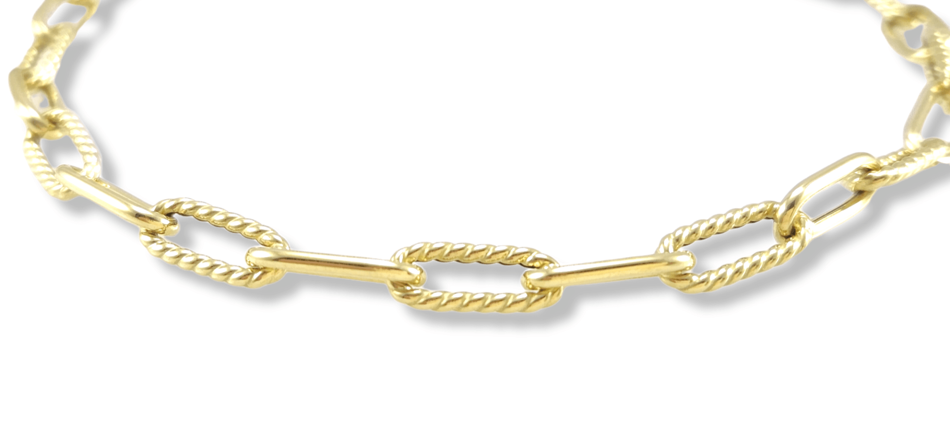 Polished and Textured Oval Link Paperclip Bracelet 14k Gold 7