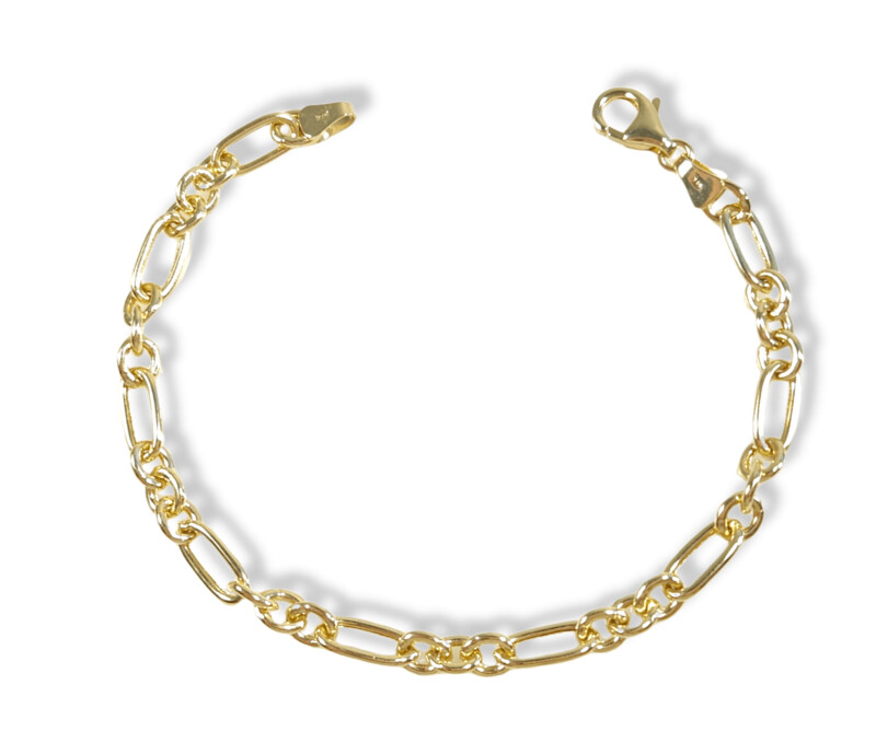 Hollow Paper Clip Link and Rolo Chain Bracelet in 14K Gold - 7"