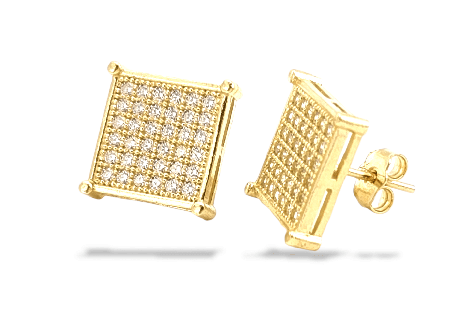 Composite Cubic Zirconia Square Frame Stud Earrings in 14K Gold