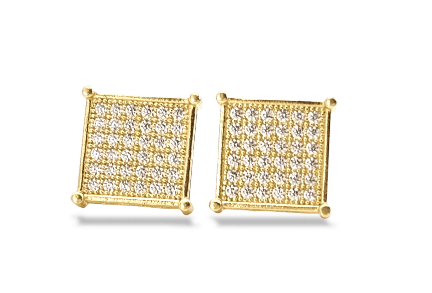 Composite Cubic Zirconia Square Frame Stud Earrings in 14K Gold