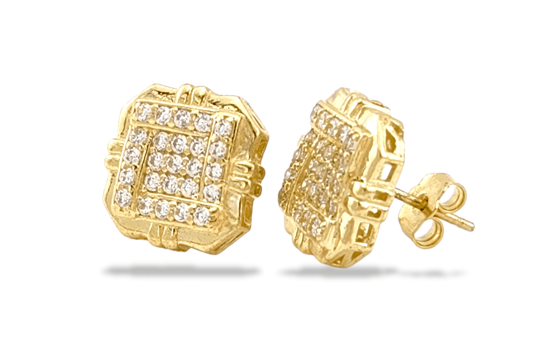 Geometric Square Stud Earrings in 14K Gold