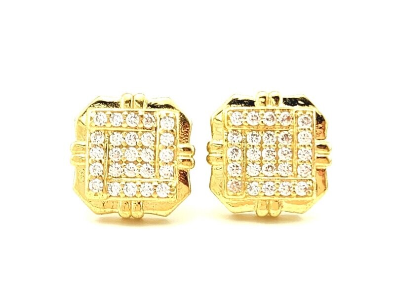 Geometric Square Stud Earrings in 14K Gold