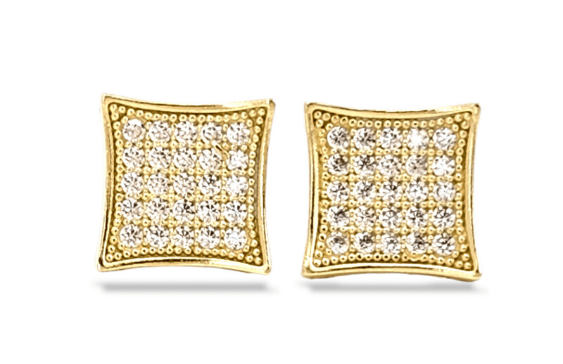 Square Composite  Concave Frame Stud Earrings in 14K Gold