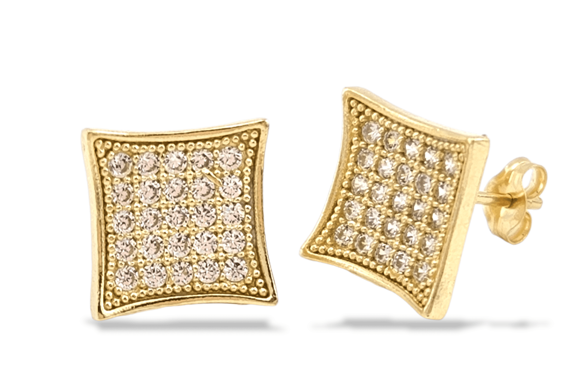 Square Composite Concave Frame Stud Earrings in 14K Gold