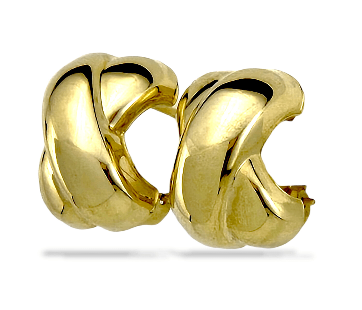 Yellow Gold 14k Crossover Half-Hoop Earrings Pierced Omega Closures