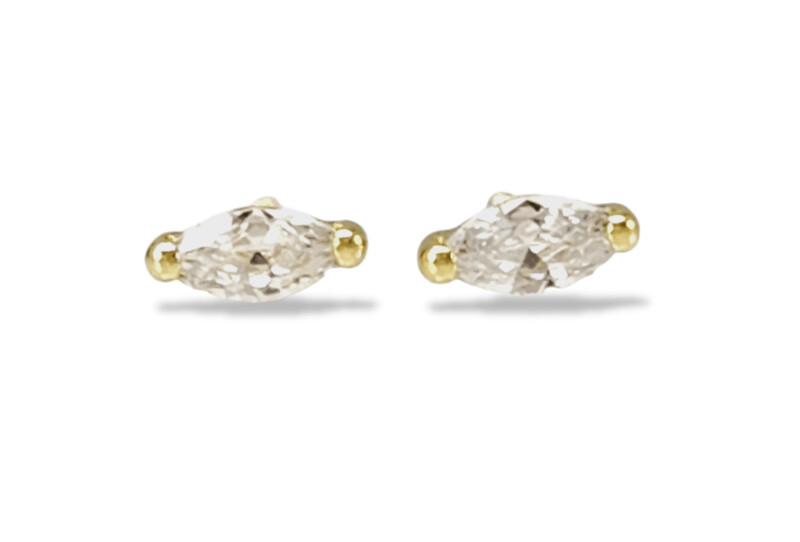 Marquise CZ Stud Earrings in 14k Yellow Gold