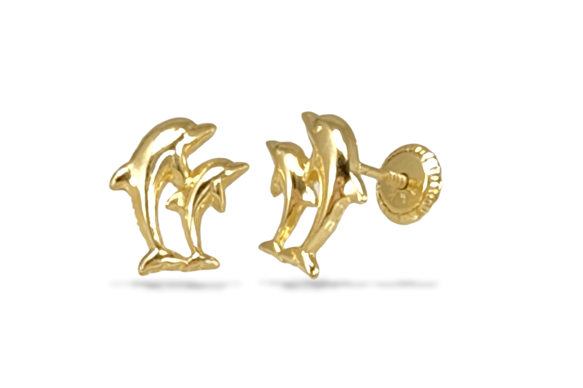 Double Dolphin Yellow Gold 14k Stud Earrings