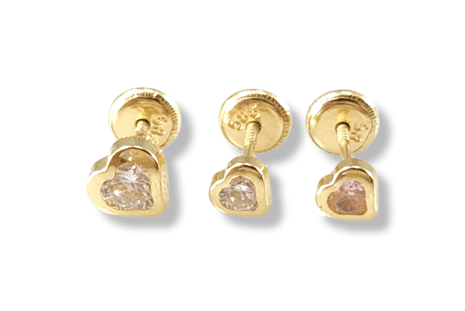 Stone Heart Stud Earrings in 14k yellow gold