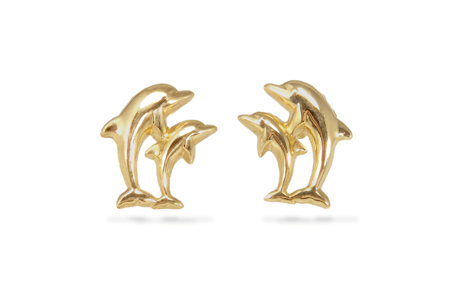 Double Dolphin Yellow Gold 14k Stud Earrings