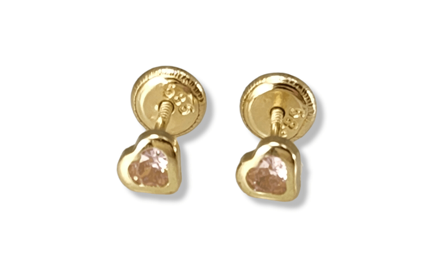 Stone Heart Stud Earrings in 14k yellow gold, Color: Pink, Size: Small