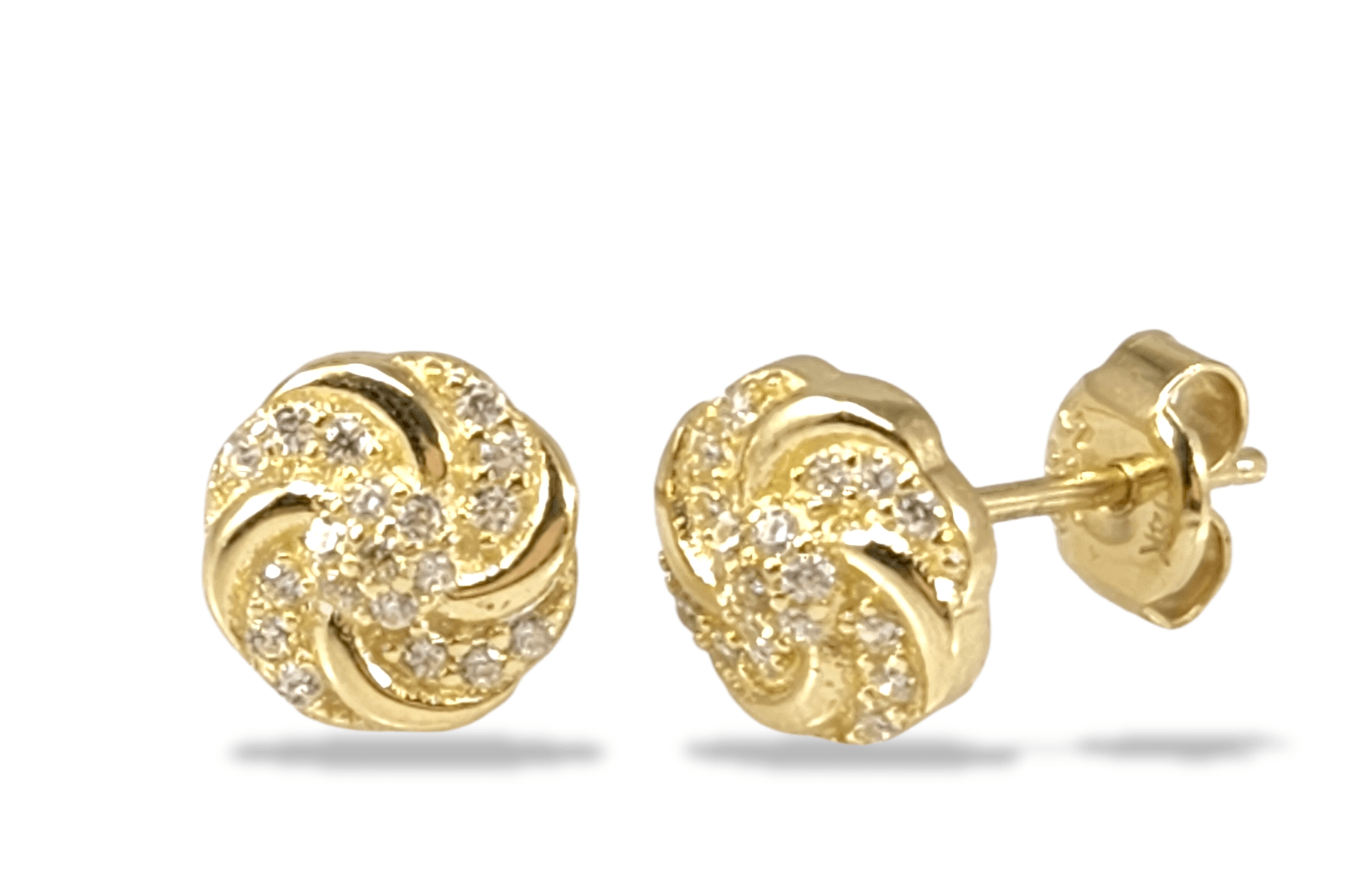 Spiral CZ Stud Earrings in 14K Gold