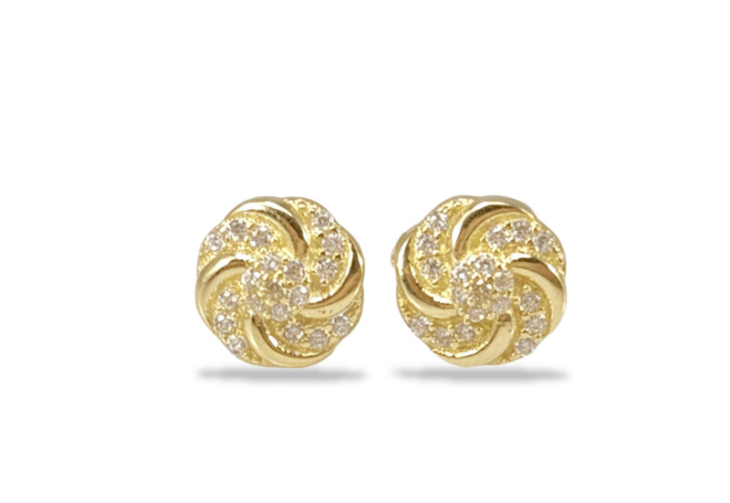 Spiral CZ Stud Earrings in 14K Gold