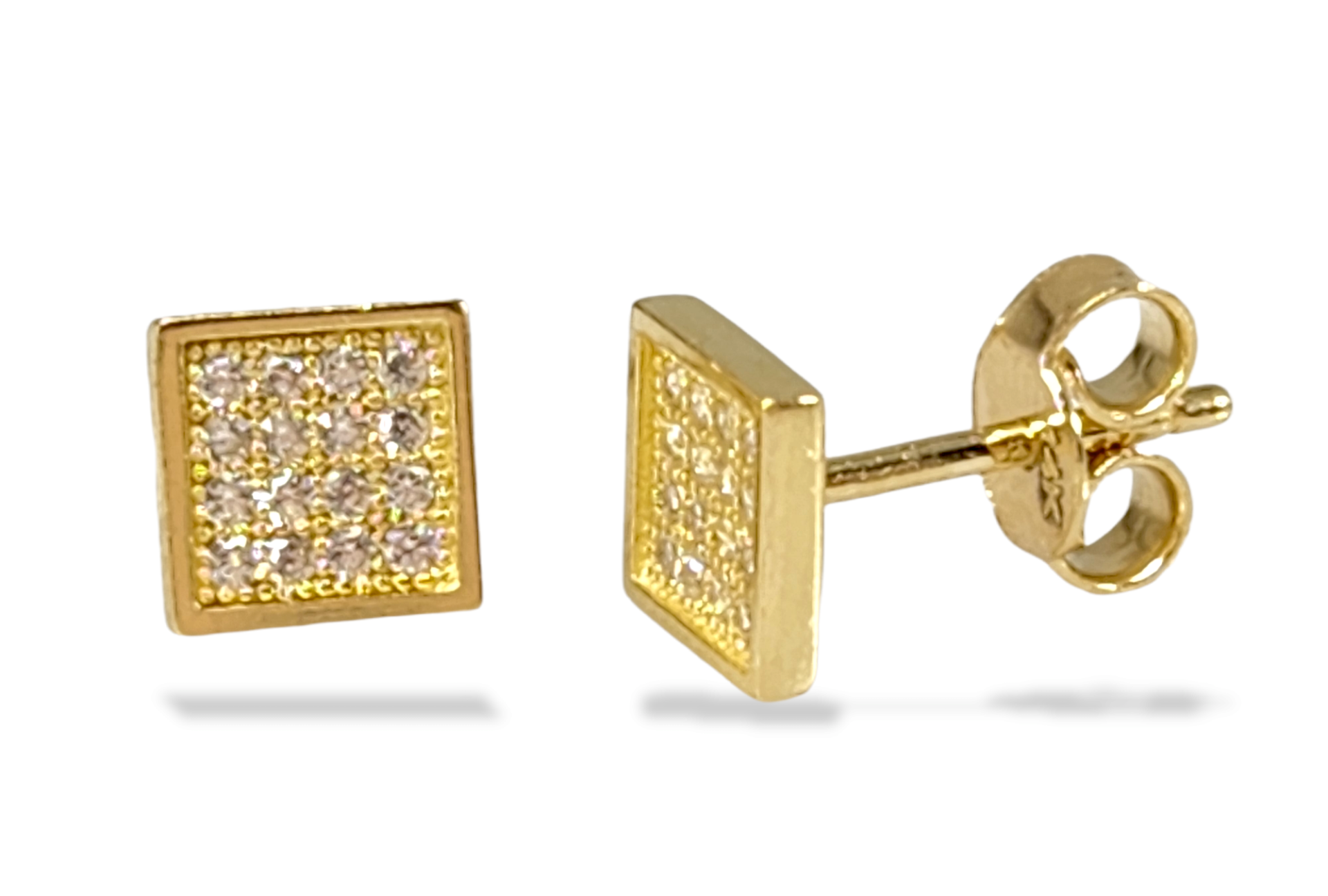 Square Cluster Stud Earrings in 14k yellow Gold