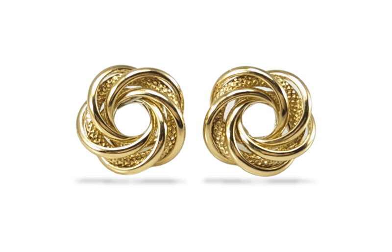 Love Knot Polished & Textured Stud Earrings in 14k Gold 2