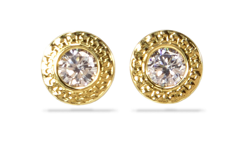 Adorned Cubic Zirconia Bezel-Set Stud Earrings in 14k Yellow